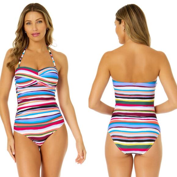 Anne Cole Twist-Front Shirred One-Piece Swimsuit Multi 24MO00564 Women's 6 NWT - Picture 1 of 11